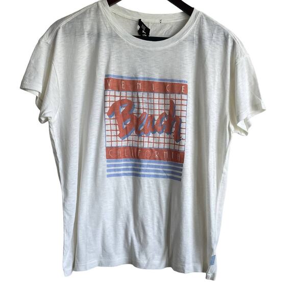 Paige Women Cotton Top S Ivory Ryo Graphic Tee Venice Beach Streetwear‎ Y2K NEW - Picture 1 of 8